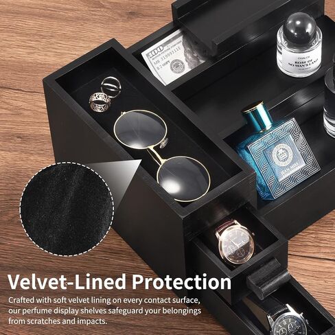 Perfume Stand Organizer for Men, 3 Tier Perfume Display Shelf with Velvet Lining Drawer and Hidden Compartment,Display Risers (Black - 2 Drawer) in Saudi Arabia