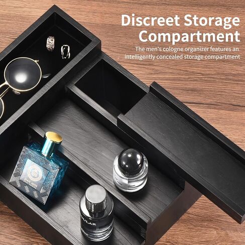 Perfume Stand Organizer for Men, 3 Tier Perfume Display Shelf with Velvet Lining Drawer and Hidden Compartment,Display Risers (Black - 2 Drawer) in Saudi Arabia