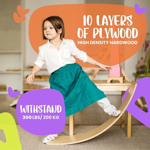 Wooden Wobble Balance Board 32 Inch - For Kids, Teens, and Toddlers, Montessori Waldorf Toy Rocker - Gift for Kids and Adults, Rocker Board for Teens - Bag Cover for Board test in Kuwait