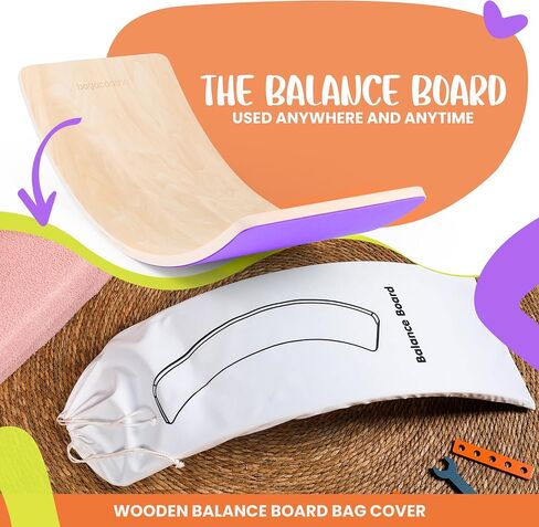 Wooden Wobble Balance Board 32 Inch - For Kids, Teens, and Toddlers, Montessori Waldorf Toy Rocker - Gift for Kids and Adults, Rocker Board for Teens - Bag Cover for Board test in Kuwait