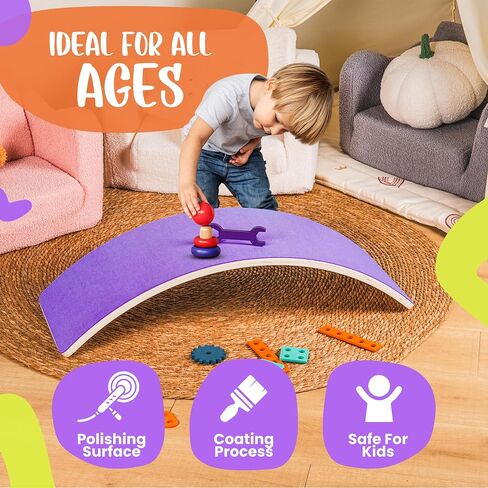 Wooden Wobble Balance Board 32 Inch - For Kids, Teens, and Toddlers, Montessori Waldorf Toy Rocker - Gift for Kids and Adults, Rocker Board for Teens - Bag Cover for Board test in Kuwait