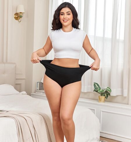 ملابس داخلية نسائية بمقاس كبير XL-5XL سراويل داخلية قطنية عالية الخصر للنساء بتغطية كاملة، 4 قطع in Kuwait