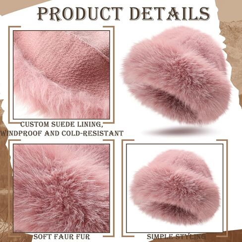 Patelai 4 Pcs Women's Winter Faux Fur Bucket Hat Fisherman Fuzzy Bucket Hat Mongolian Fisherman Cap Beanie for Outdoor in Saudi Arabia
