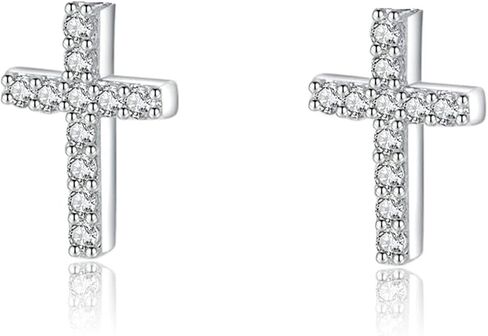 Tiny Cross Stud Earrings, 14K Gold Plated CZ Silver Earrings, Hypoallergenic Minimalist Small Stud Earrings for Women Men in Saudi Arabia