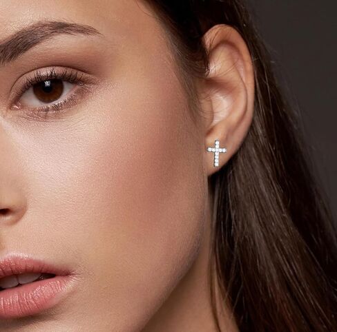 Tiny Cross Stud Earrings, 14K Gold Plated CZ Silver Earrings, Hypoallergenic Minimalist Small Stud Earrings for Women Men in Saudi Arabia