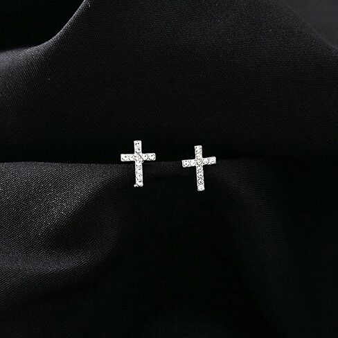 Tiny Cross Stud Earrings, 14K Gold Plated CZ Silver Earrings, Hypoallergenic Minimalist Small Stud Earrings for Women Men in Saudi Arabia