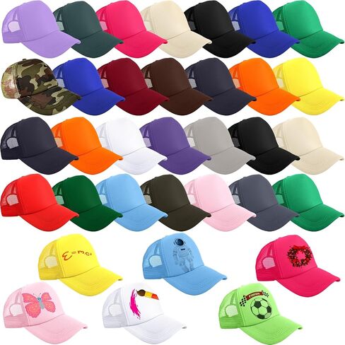 34 Pcs Kids DIY Sublimation Trucker Hats Summer Baseball Caps Adjustable Mesh Hats for Boys Girls Outdoor Sports in Kuwait