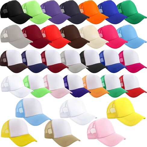 34 Pcs Kids DIY Sublimation Trucker Hats Summer Baseball Caps Adjustable Mesh Hats for Boys Girls Outdoor Sports in Kuwait
