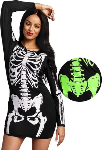 فستان هيكل عظمي من Spooktacular Creations للنساء، زي هيكل عظمي يتوهج في الظلام، أزياء الهالوين للنساء البالغات 2025 in Saudi Arabia