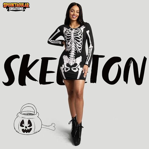 فستان هيكل عظمي من Spooktacular Creations للنساء، زي هيكل عظمي يتوهج في الظلام، أزياء الهالوين للنساء البالغات 2025 in Saudi Arabia