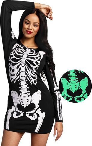 فستان هيكل عظمي من Spooktacular Creations للنساء، زي هيكل عظمي يتوهج في الظلام، أزياء الهالوين للنساء البالغات 2025 in Saudi Arabia