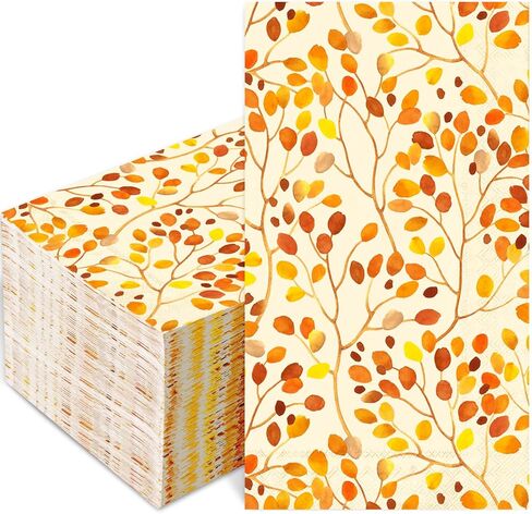 100Pcs Fall Paper Guest Napkins Branches Leaves Bathroom Napkins Autumn Orange Disposable Hand Towel Napkin for Thanksgiving Home Party Supplies in Saudi Arabia