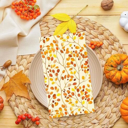 100Pcs Fall Paper Guest Napkins Branches Leaves Bathroom Napkins Autumn Orange Disposable Hand Towel Napkin for Thanksgiving Home Party Supplies in Saudi Arabia