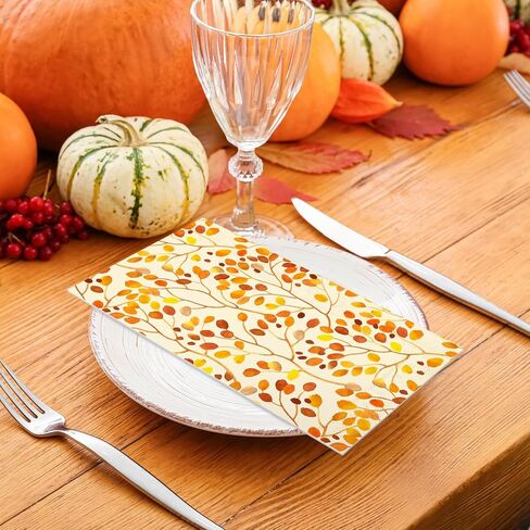100Pcs Fall Paper Guest Napkins Branches Leaves Bathroom Napkins Autumn Orange Disposable Hand Towel Napkin for Thanksgiving Home Party Supplies in Saudi Arabia