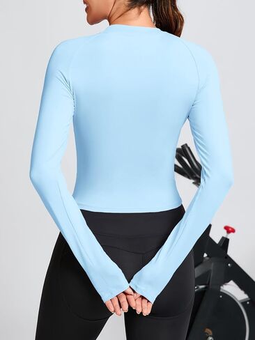 Fisoew Womens Long Sleeve Workout Tops Athletic Shirts Crew Neck Compression Yoga Active T Shirt in Saudi Arabia