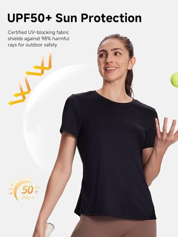 Women's UPF50+ Mesh Workout Top - Soft Breathable Crew Neck Short Sleeve Shirts in Saudi Arabia