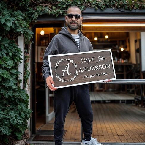 علامة عائلية خشبية مخصصة مع أسماء الأزواج، علامة اسم مخصصة، هدية زفاف فريدة للأزواج، لوحة تاريخ ثابتة ريفية، هدايا للزوجة in Kuwait