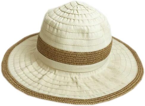 Lady Fashion Floppy Cotton Wide Brim Ribbon Sun Hat Visor Bow Accent SPF Protection Travel Sport in Saudi Arabia