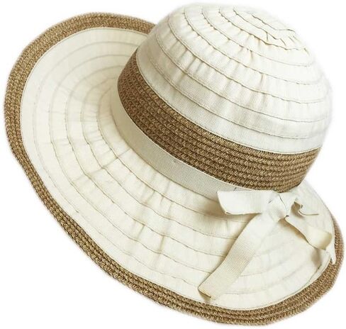 Lady Fashion Floppy Cotton Wide Brim Ribbon Sun Hat Visor Bow Accent SPF Protection Travel Sport in Saudi Arabia