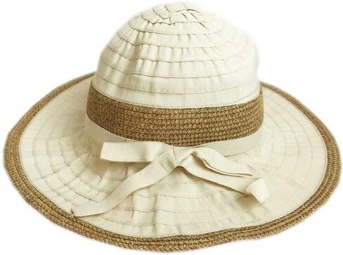 Lady Fashion Floppy Cotton Wide Brim Ribbon Sun Hat Visor Bow Accent SPF Protection Travel Sport in Saudi Arabia