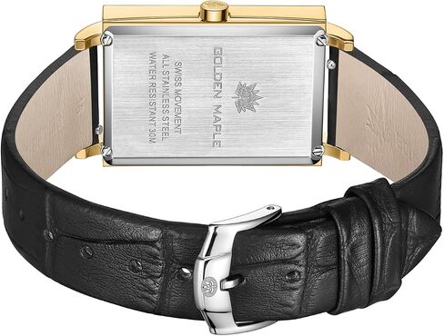 GOLDEN MAPLE Elegant Watches for Women, Swiss Quartz Movement Watch with Two Diamond Markers, Gold Rectangular Stainless Steel Case, Mesh or Leather Band in Saudi Arabia