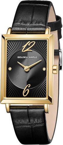 GOLDEN MAPLE Elegant Watches for Women, Swiss Quartz Movement Watch with Two Diamond Markers, Gold Rectangular Stainless Steel Case, Mesh or Leather Band in Saudi Arabia