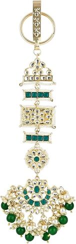 سلسلة مفاتيح للخصر من I Jewels مطلية بالذهب الهندي لحفلات الزفاف بوليوود كوندان واللؤلؤ تشابي تشالا/تشالا للنساء (KC04G) in Saudi Arabia
