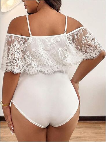 OYOANGLE Women's Plus Size Lace Cold Shoulder Short Sleeve Bodysuits Criss Cross Fitted Body Suit Top in Saudi Arabia
