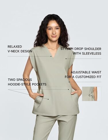 Fiona Drop Shoulder Scrub Top for Women – 2 Hoodie-Style Pockets, High Stretch, Easy Care, Adjustable Fit in Kuwait