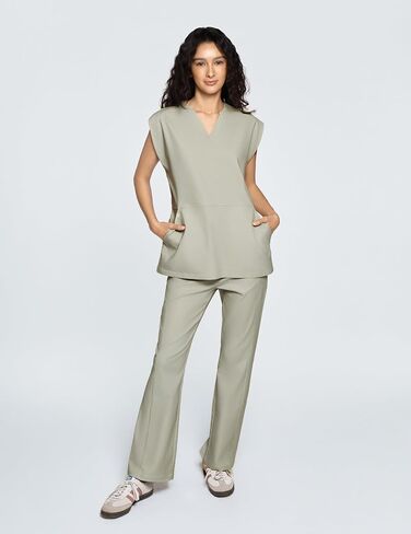 Fiona Drop Shoulder Scrub Top for Women – 2 Hoodie-Style Pockets, High Stretch, Easy Care, Adjustable Fit in Kuwait