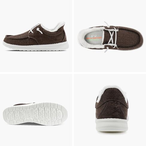 أحذية STQ سهلة الارتداء سهلة الارتداء للنساء بدون كعب للمشي بدون كعب لدعم قوس العظام مبطنة بالفرو من القماش أحذية قارب كاجوال للخريف غامض التهاب اللفافة الأخمصية أحذية رياضية للحمل in Kuwait