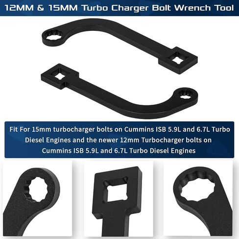 Sunluway 12mm & 15mm Turbo Charger Bolt Wrench Tool, For Cummins ISB 5.9L and 6.7L Turbo Diesel Engines, Turbo Charger Bolt Wrench for Chrysler/Dodge/Jeep Replaces 9866B 9866A 9866 in Saudi Arabia