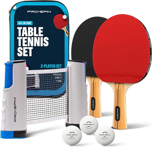 PRO-SPIN Portable Ping Pong Set with Retractable Ping Pong Net for Any Table, All-in-One Table Tennis Set with Ping Pong Paddles, Balls & Case, Table Top Family Game in Saudi Arabia