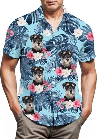 Miniature Schnauzer Hawaiian Shirts for Men,Button Down Beach Casual Shirtss in Saudi Arabia