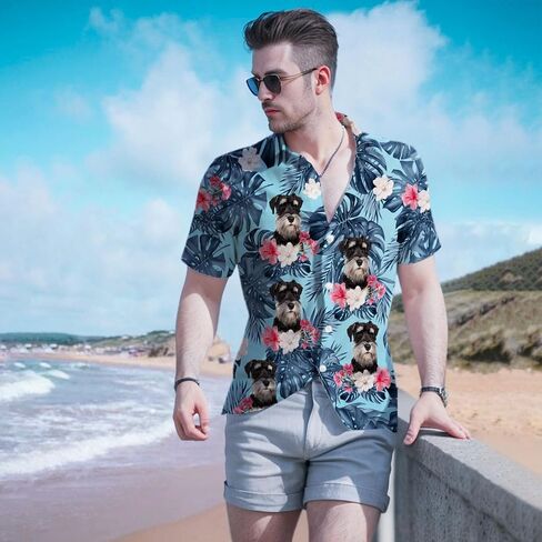 Miniature Schnauzer Hawaiian Shirts for Men,Button Down Beach Casual Shirtss in Saudi Arabia