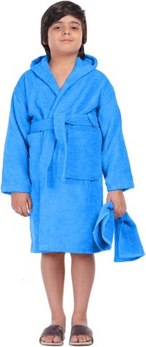 ALLEN & MATE 100% COTTON Hooded Kids Bathrobe – 380 GSM, Safety Certified, Soft Lightweight & Absorbent Robe for Boys & Girls in Kuwait