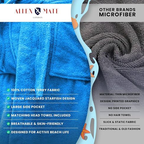 ALLEN & MATE 100% COTTON Hooded Kids Bathrobe – 380 GSM, Safety Certified, Soft Lightweight & Absorbent Robe for Boys & Girls in Kuwait