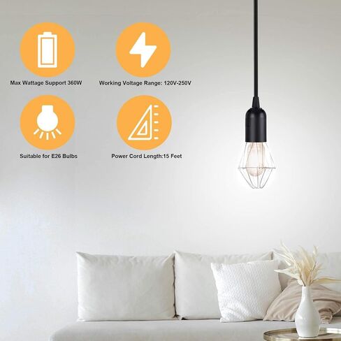 Simple Deluxe 20 Feet Extension Hanging Lantern Pendant Light Lamp Cord Cable E26 Socket (No Bulb Included), White in Kuwait