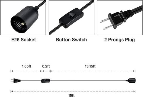 Simple Deluxe 20 Feet Extension Hanging Lantern Pendant Light Lamp Cord Cable E26 Socket (No Bulb Included), White in Kuwait