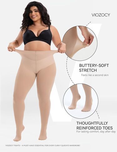 Plus Size Tights for Women, Run-Resistant High Waist Oversize Pantyhose, Semi Opaque Nylon Tights 1X, 2X, 3X, 4X in Saudi Arabia
