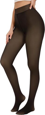 Fleece Lined Tights Sheer Women Thermal Tights Fake Faux Translucent Warm Pantyhose Leggings S-XXL in Saudi Arabia