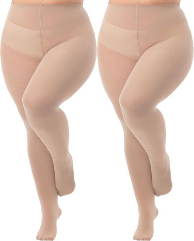 Plus Size Tights for Women, Run-Resistant High Waist Oversize Pantyhose, Semi Opaque Nylon Tights 1X, 2X, 3X, 4X in Saudi Arabia