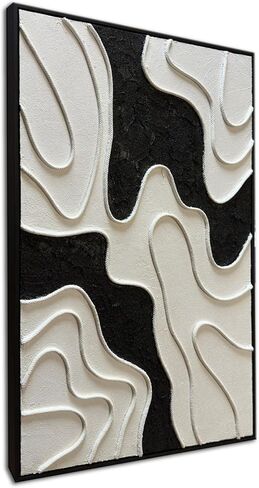 zoinart Black and White Textured Wall Art, Abstract Painting on Canvas, 24x36 Inch, Contemporary Minimalist Artwork Wall, Modern Framed Wall Decor in Kuwait