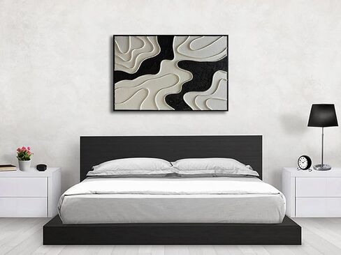 zoinart Black and White Textured Wall Art, Abstract Painting on Canvas, 24x36 Inch, Contemporary Minimalist Artwork Wall, Modern Framed Wall Decor in Kuwait