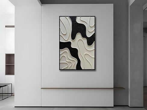 zoinart Black and White Textured Wall Art, Abstract Painting on Canvas, 24x36 Inch, Contemporary Minimalist Artwork Wall, Modern Framed Wall Decor in Kuwait