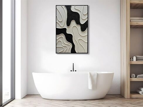 zoinart Black and White Textured Wall Art, Abstract Painting on Canvas, 24x36 Inch, Contemporary Minimalist Artwork Wall, Modern Framed Wall Decor in Kuwait