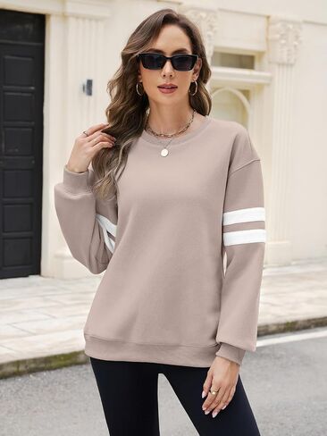 TICTICMIMI Women's Crewneck Sweatshirts Long Sleeve Striped Tops Loose Fall Shirts in Saudi Arabia