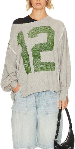Oversized Graphic Sweatshirts Women Y2k Crewneck Vintage Long Sleeve Shirts Drop Shoulder Jacket Sweater in Kuwait