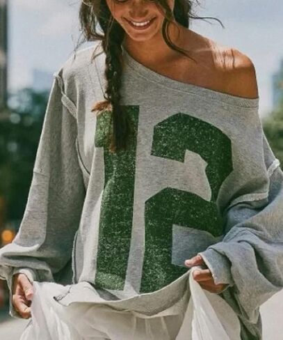 Oversized Graphic Sweatshirts Women Y2k Crewneck Vintage Long Sleeve Shirts Drop Shoulder Jacket Sweater in Kuwait
