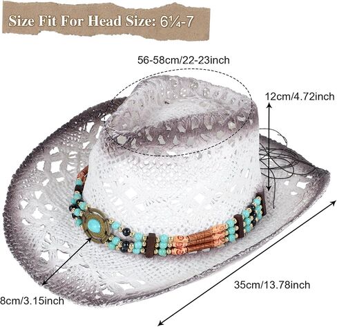 Straw Cowboy Hat Western Cowgirl Hat Cowboy Sun Hats for Men Women with 4 Decorative Bands,1 Earrings and Bracelets in Kuwait